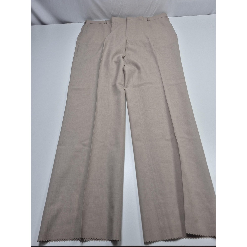 John Alexander Dress Pants Mens 42x36 Beige Wool Pleated Classic USA Unhemmed